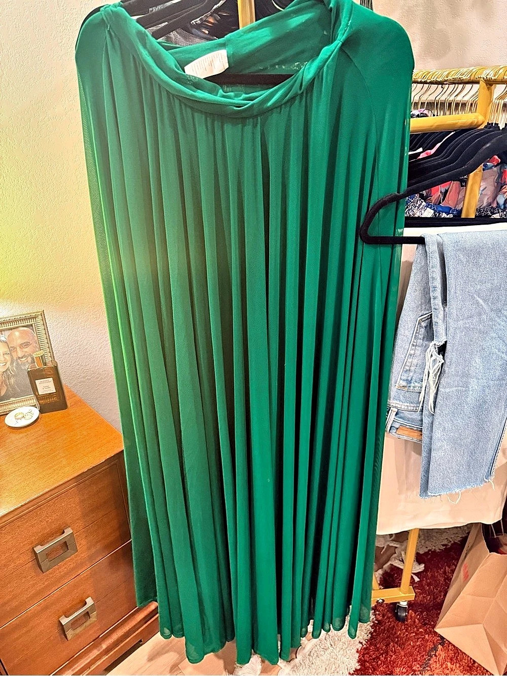 Naked Wardrobe Pleated Sheer Maxi Skirt in Green Size Large - New with Tags